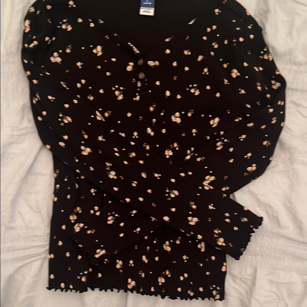 Black Floral Long Sleeve Top